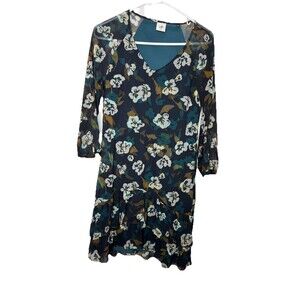 Cabi Pirouette Floral Floating Flowers V-Neck Ruffled Hem Dress XS